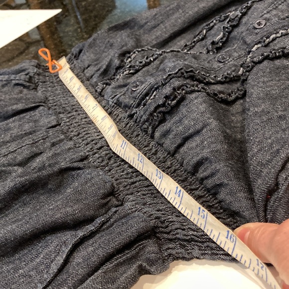 Mudd navy blue denim romper, tuxedo button, elastic waist, front size M (J1072) - Picture 13 of 14